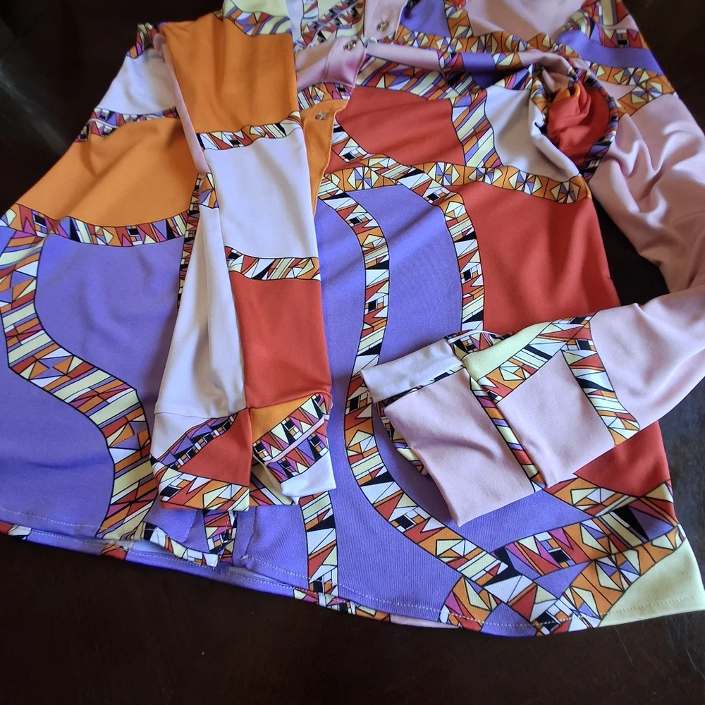 Julian Chang Designer Multicolor  Button-up Long Sleeve Blouse Women Size Medium - Picture 8 of 15